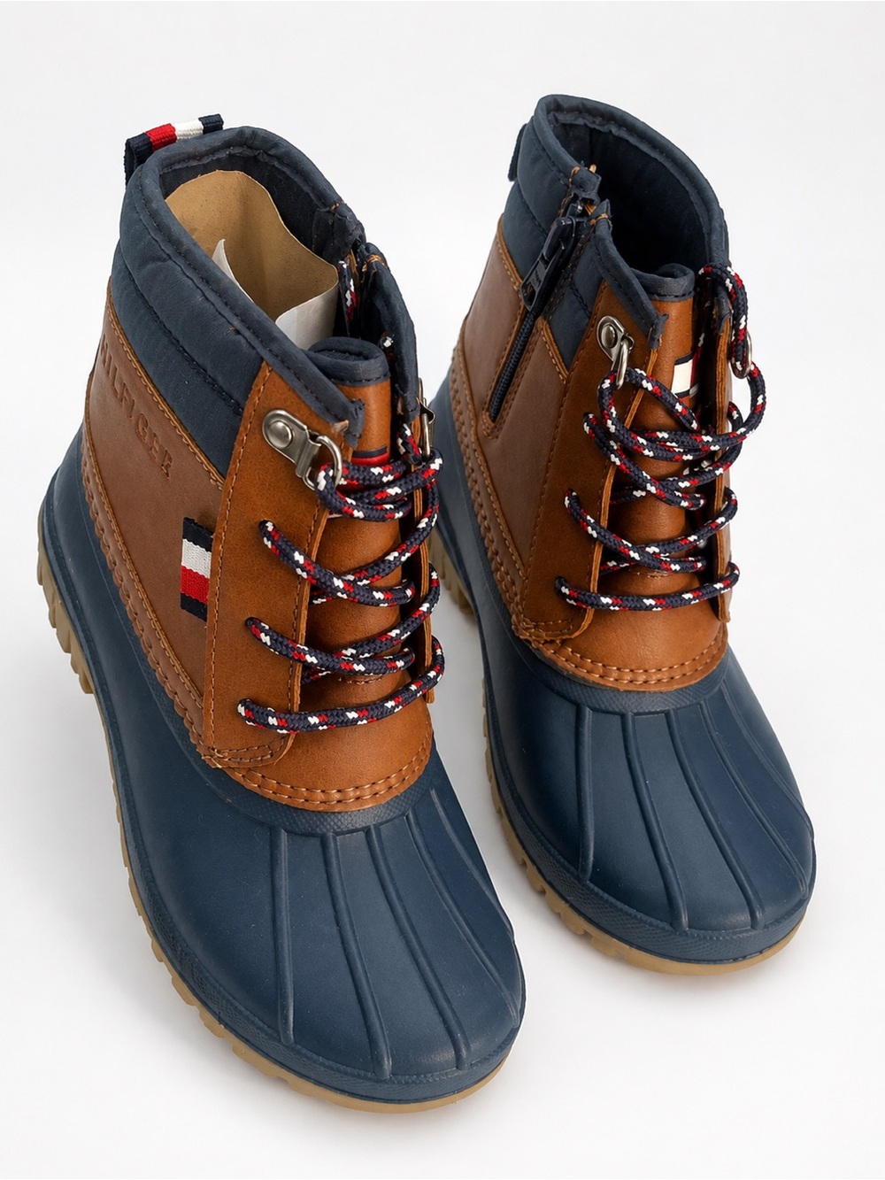 Tommy Hilfiger Navy and Brown Kids Waterproof Duck Boots Size 4 NwB
